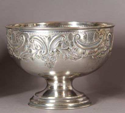 null Set in silver plated metal including a punch bowl on a pedestal, a display with...