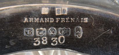 null *Armand FRESNAIS goldsmith
Pair of silver plated metal quadripod cutlery containers...