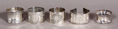null *Lot of five napkin rings in silver 950°/°°, pds: 17.1-43.3-36.3-43.2-33.9 g....