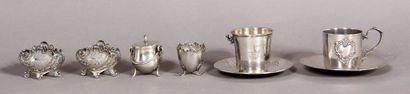 null *Batch in silver 950°/°°:
- Two cups and saucers, pds: 96.5-141.8 g. (one with...