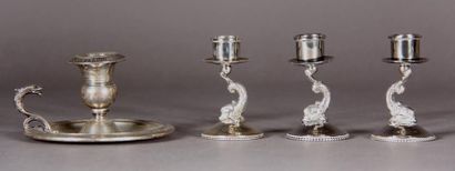 null Silver lot:
- 800°/°° silver hand candlestick with palmette frieze and eagle...