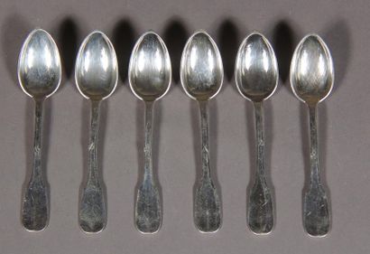 null Six 950°/°° silver mocha spoons, single flat, pds: 94.2 g.