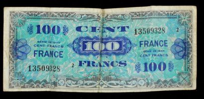 null A 1944 100 franc banknote produced by the Allies (folded)