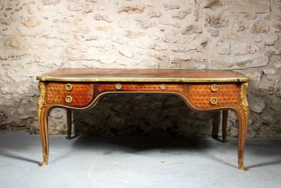 A large rectangular flat desk with inlaid...