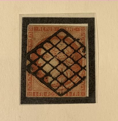 null 1 volume : France classique N°s 1/7 oblitéré dont 1F vermillon obl. Grille sans...