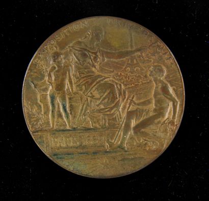 null Médaille en bronze patiné Exposition Universelle Paris 1889, dans son étui en...