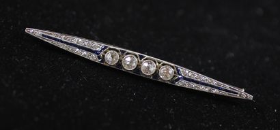 null Line brooch in 18k white gold set with four antique cut diamonds (toads) and...