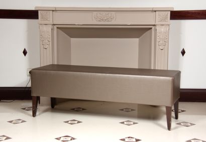 Rectangular bench in pearl grey skai, stained...