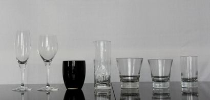 null Lot of mismatched glassware including 12 stemmed flutes, 30 stemmed wine glasses,...