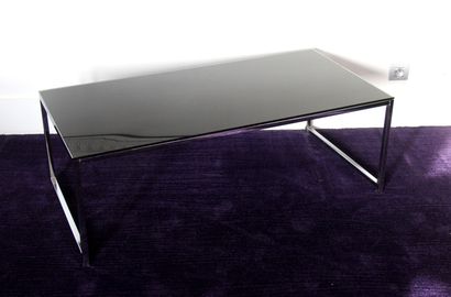 null Rectangular coffee table in chromed metal, transparent glass top tinted black...