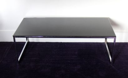 null Table basse rectangulaire en métal chromé, plateau en verre transparent teinté...