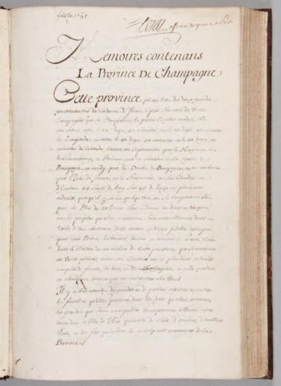 null CHAMPAGNE Mémoires contenans La Province De Champagne. 1697, in-folio (387X251mm),...