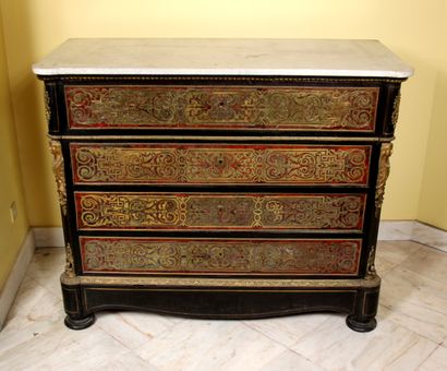 null Chest of drawers forming a scriban with five drawers in Boule marquetry on the...