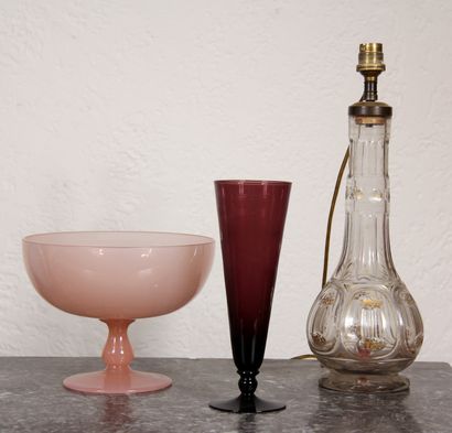 null Lot of vases, pourer, candlestick, cup on foot in transparent and polychrome...