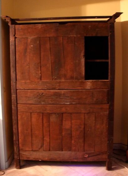 null Wedding wardrobe in natural wood, moulded and carved with birds, baskets and...