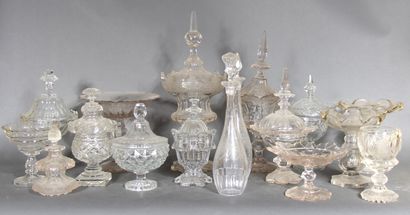 null Important set of glass and cut crystal display stands, some cutlery and two...
