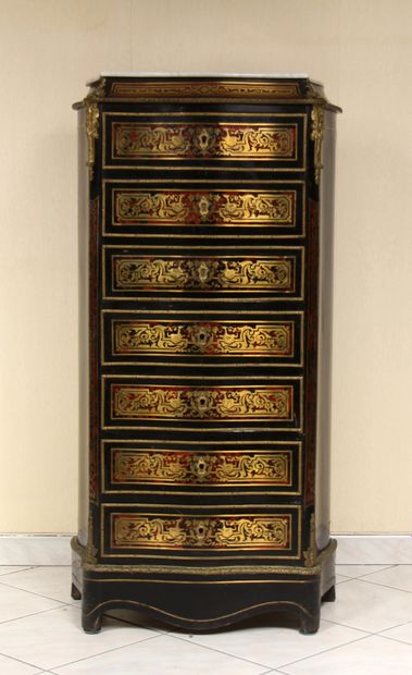 null Lady's secretary with flap and doucine in Boulle marquetry, white marble top,...