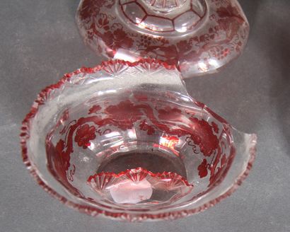 null Lot of vases, dishes and various glass and transparent red crystal engraved...