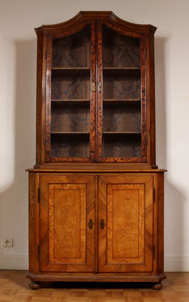 null Veneer two-body display cabinet with two glass doors and two solid doors, foreign...