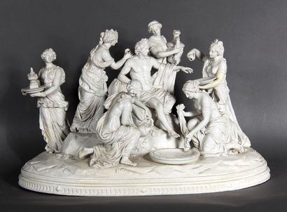 null Ecole moderne. 

La toilette d'Apollon.

Groupe en porcelaine blanche marqué....