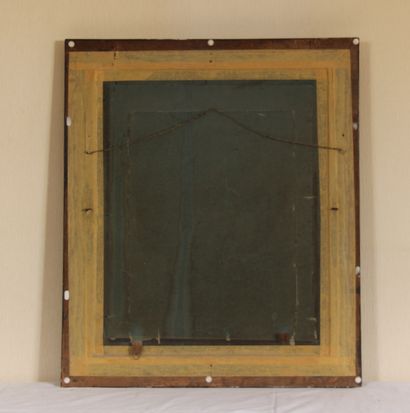 null Glace rectangulaire en bois noirçi et doré, miroir biseauté.

73 x 62,5 cm.