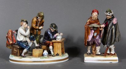 null Modern school.

Tavern scene and mandator.

Two groups in polychrome and gilded...