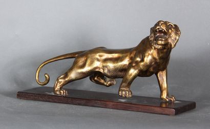 null Modern school. 

Tiger. 

Sculpture in bronze with shaded golden patina on a...