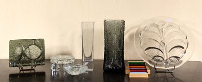 null Set of vases, cheese dish by Lars Hellsten EDEN for ORREFORS, pouch, knife holder...