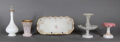 null Lot in frosted glass for some with polychrome decoration including a bottle...