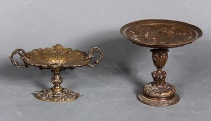 null Lot : 

- A small brown patina bronze display stand with two handles decorated...