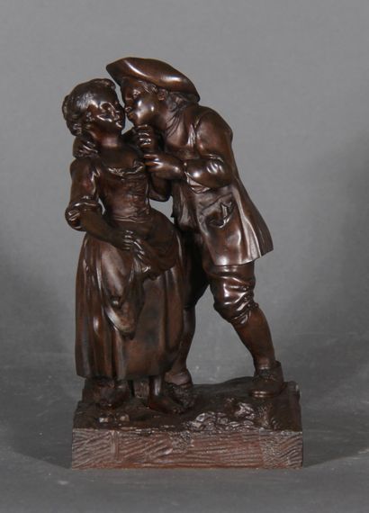 null Ecole moderne.

Couple de jeunes bergers.

Sculpture en bronze à patine marron.

H...