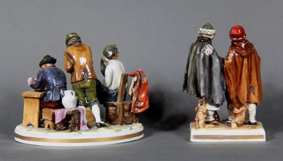 null Modern school.

Tavern scene and mandator.

Two groups in polychrome and gilded...