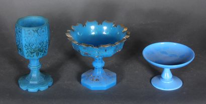 null Lot in turquoise opaline and gilded foliage including: a cup on pedestal, a...