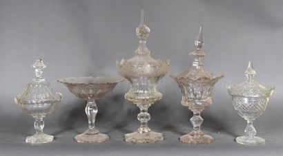 null Important set of glass and cut crystal display stands, some cutlery and two...