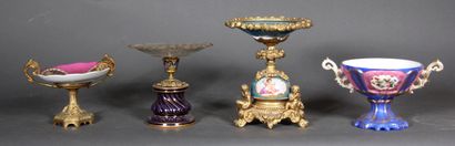 null Three polychrome porcelain display stands and metal mountings (one base marked...