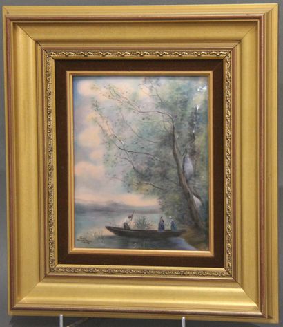 null Camille FAURE (1874-1956)

Boat ride after Corot

Painting on enamel signed...