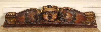 null Bas-relief en bois polychrome représentant un visage d'ange

19 x 108 cm. (éclats,...