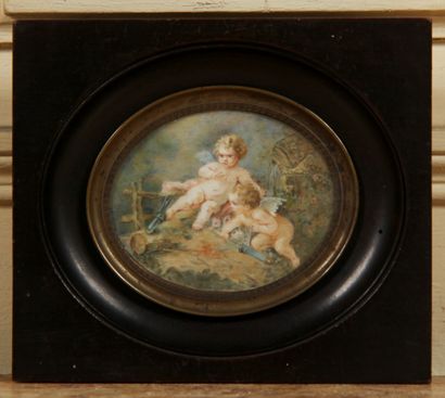 null French school

Two cherubs with quivers

Oval miniature

6,5 x 7,5 cm.
