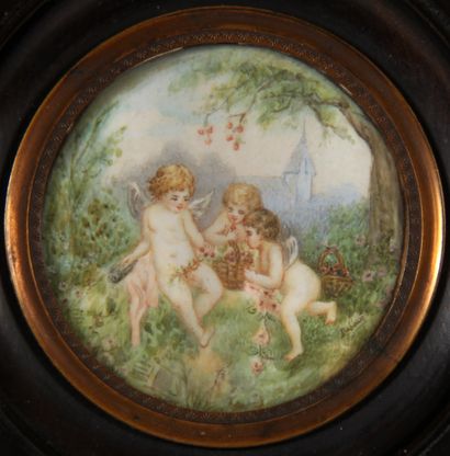 null DUBOURG

Three cherubs in a landscape

Round miniature, signed

D : 7,5 cm.
