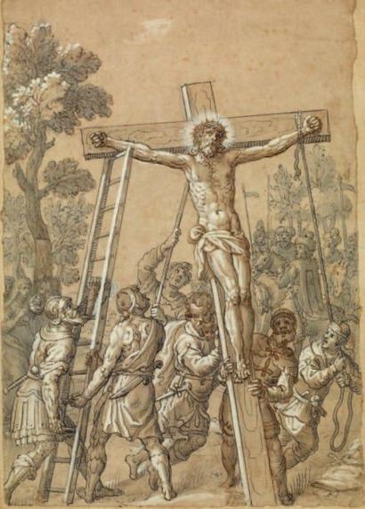 FRANCKEN Frantz 1 dit le vieux (attribué à) 1542-1616 L'élévation de la croix Plume,...