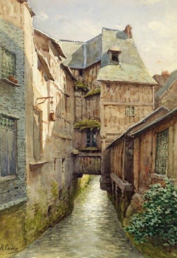 Raoul CORDIER (1838-1905) «Maisons à Pont Audemer» Aquarelle signée en bas à gauche...