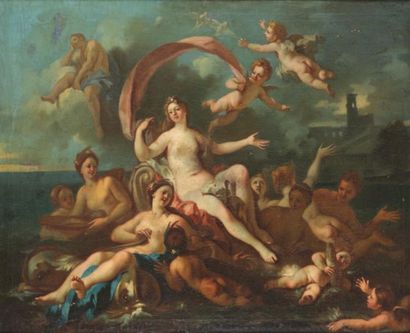 Ecole française - Vers 1700 Le triomphe de Galathée Huile sur toile (Au revers une...