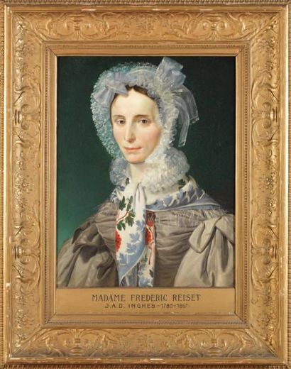 Ecole du XIXe siècle Portrait présumé de Madame Frédéric Reiset Huile sur toile (Rentoilage)...