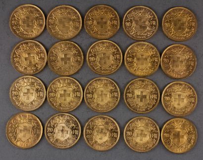 null Twenty 20 Swiss Franc gold coins