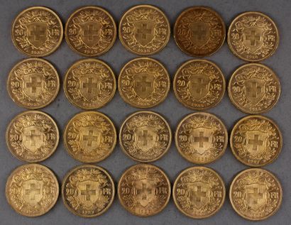 null Twenty 20 Swiss Franc gold coins