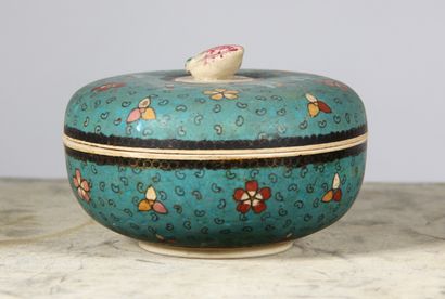 null Porcelain covered candy dish with polychrome decoration imitating cloisonné,...