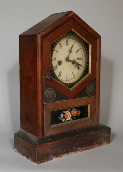 null JEROME CO, New Haven

Stained wood and green eglomerate clock with triangular...