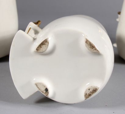 null Five cream and gilded ceramic spice pots in the shape of a hearth (one damaged...
