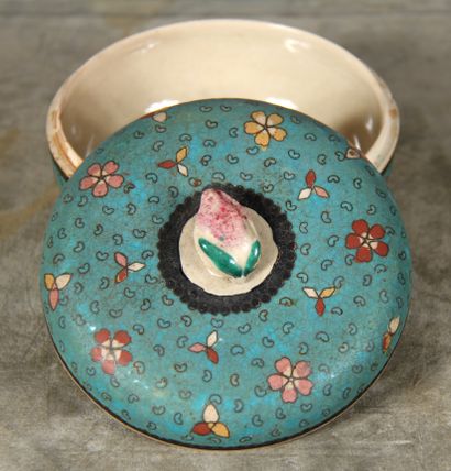 null Porcelain covered candy dish with polychrome decoration imitating cloisonné,...