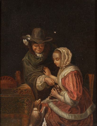 null Modern school in the taste of the 17th century.

Gallant couple with a dog

Oil...